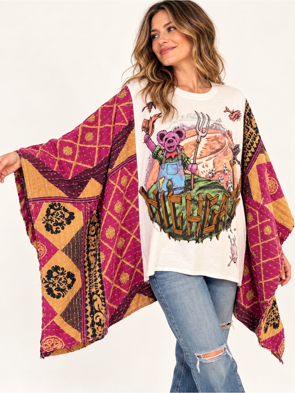 Grateful Dead Highgate Upcycled Kantha Sleeve Oversized Graphic Top